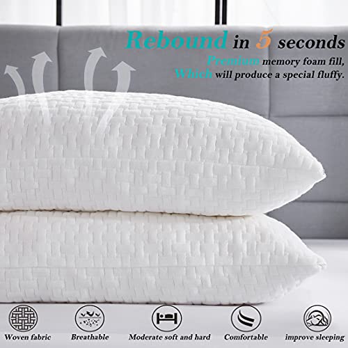 Bioeartha Memory Foam Pillows for Sleeping 2 Pack, Standard Size Cooling Bed Pillows, Washable