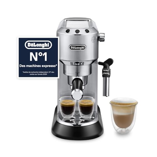 Dedica Style EC685.M, Machine à Expresso avec Buse à Mousse de Lait Professionnelle, Seulement 15 cm de Large, Réservoir de 1 L, Boîtier en Métal, Compatible avec les Dosettes E.S.E, Métal