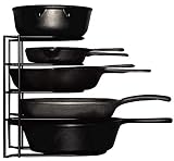 Heavy Duty Pots and Pans Organizer - For Cast Iron Skillets, Pots, Frying Pans, Lids | 5-Tier Durable Steel Rack for Kitchen Counter & Cabinet Storage and Organization - No Assembly Required [Black]