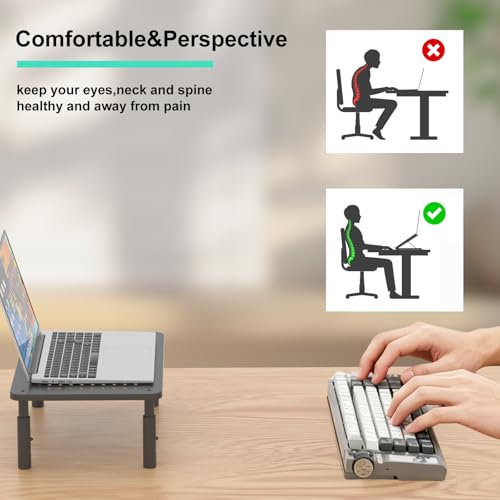 Bracwiser Monitor Stand: 3 Height Adjustable Screen Riser with Perforated Platform for Laptop, Printer, up to 20 kg, Pack of 2, MST003-2