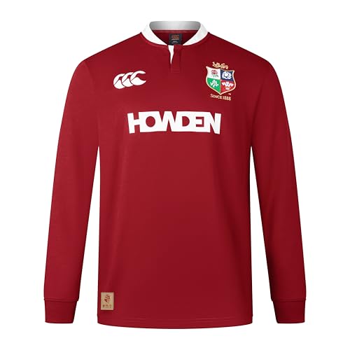 British & Irish Lions Canterbury Adult Unisex Official Canterbury Long Sleeve Classic Rugby Jersey | Relaxed Fit | Soft Feel, Red Dahlia, XXS