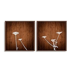 2 Piece Framed Canvas Wall Art for Living Room, Bedroom Wood Flower Theme Canvas Prints for Home Decoration Ready to Hang - 16"x16"x2 Panels