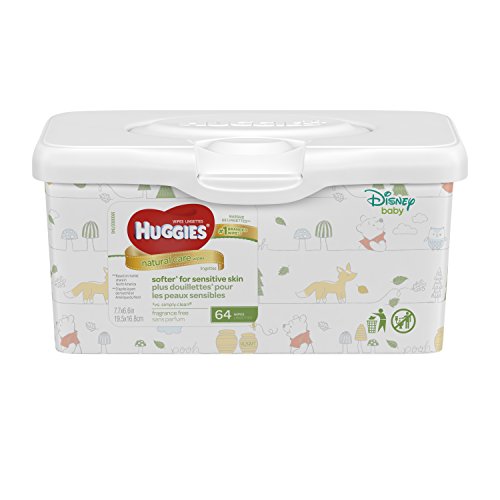HUGGIES Natural Care Unscented Baby Wipes, Sensitive, Water-Based, Refillable Pop-Up Tub, 64 Count Total