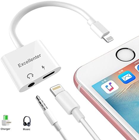 Lightning to 3.5 mm Headphone Jack Adapter, Excellenter Iphone Adapter Lightning Charge and Audio Splitter, 2 in 1 Earphone Aux Music Cable Charger Connector for Iphone 7/7 plus/8/8 plus/X