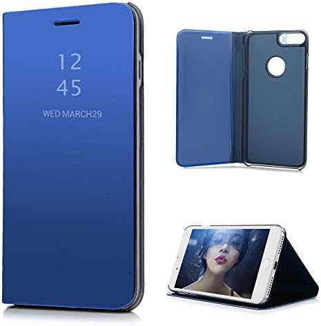 YES2GOOD - Oppo F5 Mirror Flip Case Cover -Luxary Electroplate Protective Vertical and Horizontal Clear S- View Standing Mirror Flip Back Cover for Oppo F5 (Blue)