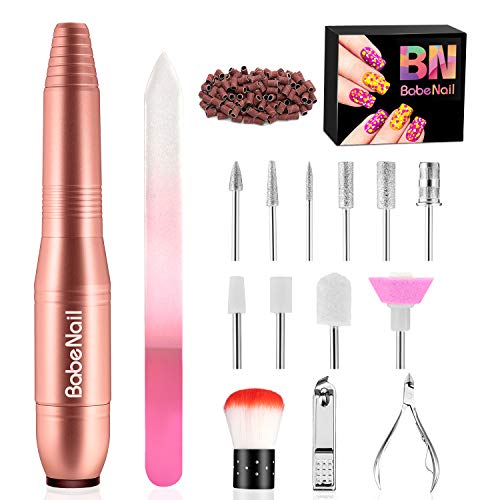 BabeNail Nail Drill Set Electrical Professional Nail File Kit for Acrylic, Gel Nails,Portable Handpiece File Grinder Manicure Pedicure Polishing Shape Tools Design for Home Salon-RoseGold (Best Fall Nail Polish Colors 2019)