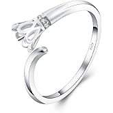 LGSY Sterling Silver Flower CZ Design Adjustable Rings for Women, Design Ring Mounts Fittings with Pearl Seat for DIY Jewelry Making