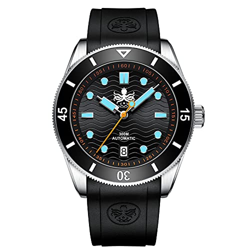 PHOIBOS 300M Automatic Men's Diver Watch with Wave Dial Rubber Strap PY010R