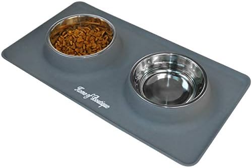Dog Bowls, Cat Food and Water Bowls Stainless Steel, Double Pet Feeder Bowls with No Spill Non-Skid Silicone Mat for Medium or Small Dogs Cats Puppies, Set of 2 Bowls