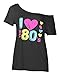 Smile Fish Women's I Love The 80's Off The Shoulder Tops 80s Costumes T Shirts (2XL,Black) K007