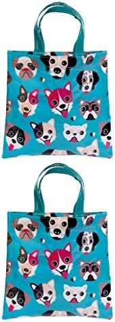 2 Cute Favor Bags for Kids Birthday - Small Tote Bag Kid Gift Ideas - Fun Dog Print - Toddlers Reusable Wipe-Clean Size 7" x 7"