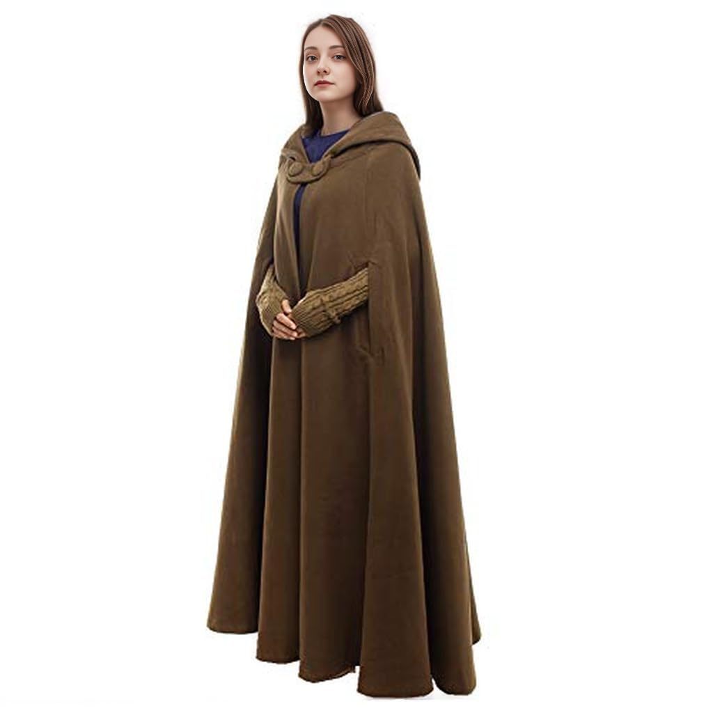 GRACEART Medieval Cosplay Robe Cloak Wool Blend Hooded Cape (Army Green)(Size: One Size)