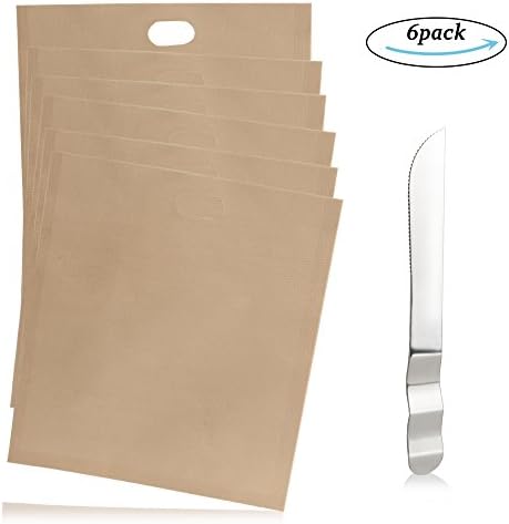 World Backyard Non-stick Reusable Toaster Bread Bags with Stainless Steel Butter Knife For Pizza, Sandwiches, Ham Cheese Set of 6