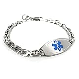 My Identity Doctor Customized Free Engraving Medical Alert Bracelet, 316L 7mm Steel Matte Links