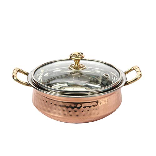 PARIJAT HANDICRAFT Indian Hammered Copper Serving Bowl for Food Soup