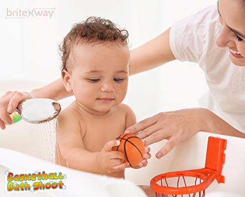 BRITENWAY Fun Basketball Hoop & Balls Playset for Little Boys & Girls | Bathtub Shooting Game for Kids & Toddlers | Suctions Cups That Stick to Any Flat Surface + 3 Balls Included