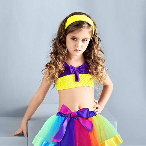 Layered Skirt Girls' Mini Rainbow Tutu Skirt Bow Dance Dress Colorful Ruffle Tiered Tulle (S/ 0-2 Years, A)