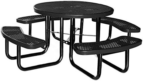 Heavy Duty Mental Mesh Picnic Outdoor Tables and Benches, Round 46inch, Black