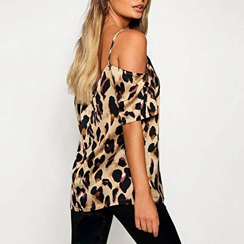 CCatyam Plus Size Blouses for Women, Tops T Shirt Leopard Print Cold Shoulder Loose Sexy Fashion Brown