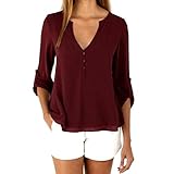 Kingfansion 2016 New Fashion Womens Loose Long Sleeve Chiffon Casual Blouse (L, Red)