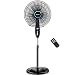 COSTWAY Pedestal Fan, 16-Inch Adjustable Height Fan, 3-Speed Digital Control, Oscillating Pedestal Fan w/Timer, LCD Display, Double Blades, Remote Control (16-Inch)