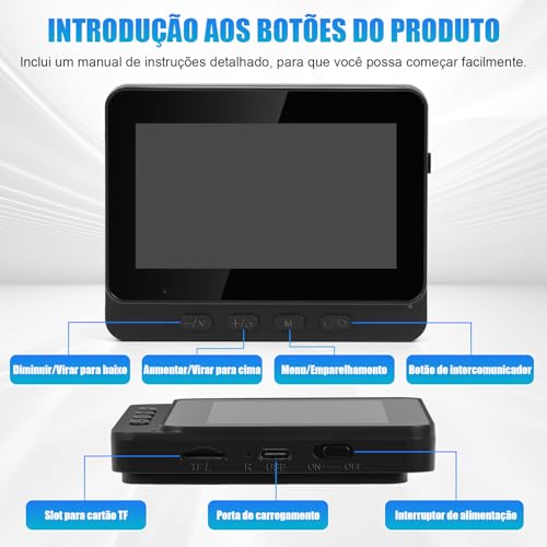 Wire Less Visual Intercom Campainha com Tela, Campainha Inteligente Sem Fio com Vídeo Porteiro, Camera Campainhas de Vídeo Doorbell, Campainha Visual Inteligente, Campainha de Vídeo Porteiro Sem Fio