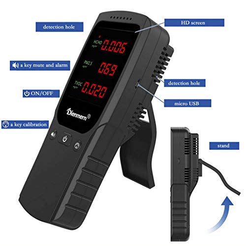 GuDoQi Indoor Air Quality Monitor USB Rechargeable Detector Accurate For HCHO/PM2.5/TVOC Multi Tester With Time Laser Sensor Alarm For Home Office Car