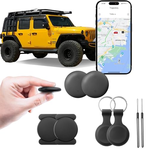 Car Tracker Support Android and iOS Systems, Magnetic Bluetooth Finder for Car with Alerts, Global positioning function,1 Year Battery Life (Includes Keychain, Strap & Mount) (2 set)
