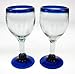 Mexican Glass, Wine, Hand Blown, Blue Rim (Set of 6) 14 OzF
