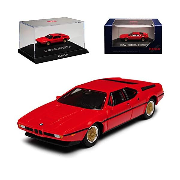 B-M-W M1 Coupe Rot 1978-1981 H0 mit Sockel und Vitrine 1/87 Herpa Modell Auto