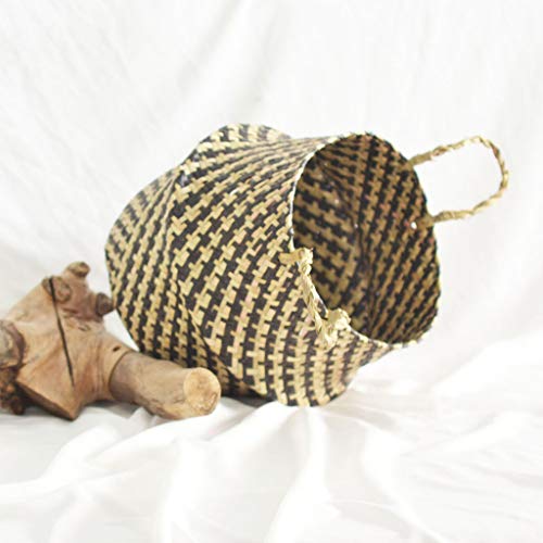 Seagrass Wicker Basket Flower Pot Folding Basket Dirty Basket Storage Decoration (C, 27×24cm) - Thumbnail 2