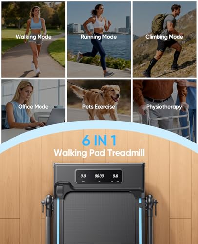 6-in-1 Folding Treadmill for Home with Removable Table, 3.0HP Walking Pad with Incline up to 12%, 12 km/h Foldable Walking Pad Treadmill with 15 cm Telescopic Handle and RGB Lights,330LBS Load