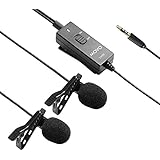 Movo LV20 Dual Capsule Battery-Powered Lavalier Clip-on Omnidirectional Condenser Interview Microphone for Cameras, Camcorders and Recorders (TRS 3.5mm Plug)