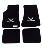 Avery's Floor Mats Part Compatible with Pontiac Firebird Trans AM 4 Piece Custom Fit Black Carpet Floor Mat Set with GM Licensed Firebird/Trans AM Logo (Silver) on Front Mats - Fits 1982-2002