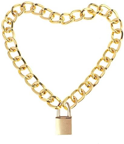 Lover Heart Padlock Necklace Metal Padlock Collar Choker for Men Women with Lock and Key