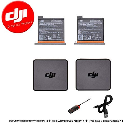 Osmo Action Battery for DJI OSMO Action with Luckybird USB Reader & Luckybird Type-C Charging Cable 40 inch(2 Pack)
