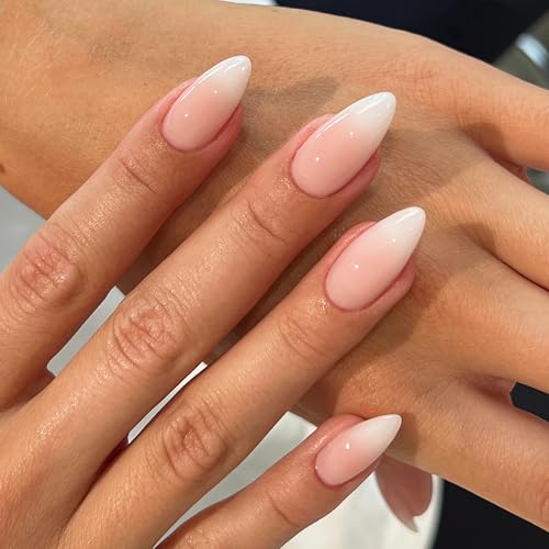 Qsnidy Press on Nails Almond, Ombre Nude to White Press on Nails Medium Fake Nails, Glossy Full Cover Glue On Nails for Women Daily Wear, Natural Fit Acrylic Stick on Nails in 12 Sizes - 24 Nail Kit - Image 4