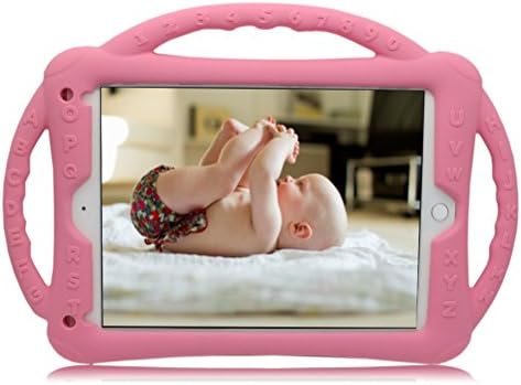 New iPad 9.7 Inch 2017 / iPad Air 2 / iPad Air Case,QHWLKJ Kids Shockproof Silicone Handle Stand Case Cover for Apple New iPad 9.7" 2017 Model, iPad Air 2, iPad Air (Pink)