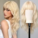Nuxovin Blonde Real Hair Wigs for Women with Bangs Wigs Human Hair Realistic Looking Curly Lightweight Tangle Free for Daily Party Use (Blonde,22inch)