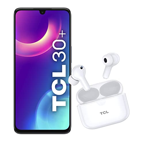 TCL Smartphone 30+, dual sim + draadloze hoofdtelefoon TCL 108, display 6,7 inch AMOLED 60 Hz, full HD+, 128 GB, 4 GB RAM, drievoudige camera met 50 MP, Android 12, batterij 5000 mAh, Muse Blue