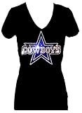 Cowboys Dallas Football Rhinestone V Neck Short Sleeve Tee Shirt (1X)