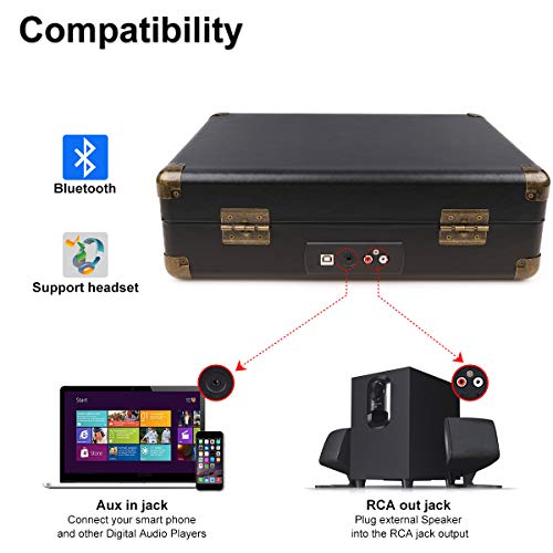 GOODNEW Vinyl Record Player Turntable, Built in Speakers, Support Headphone & RCA Outputand AUX (3.5mm) Input Jack & Bluetooth Connection