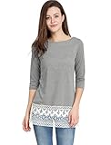 Allegra K Women's 3/4 Sleeves Contrast Lace Hem Tunic Top