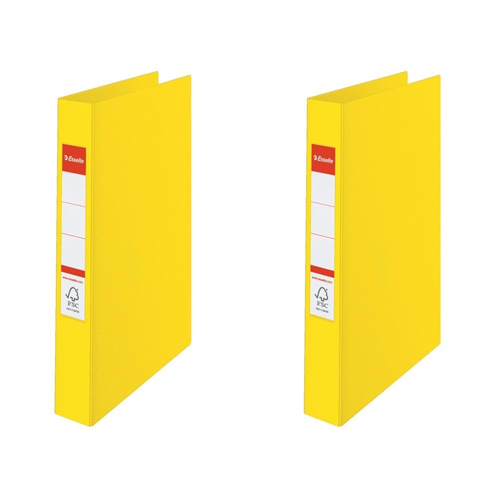 Esselte 2 Ring Binder, PP, Holds up to 190 Sheets, Vivida Range, 42 mm Spine, 14450 - A4, Yellow (Pack of 2)