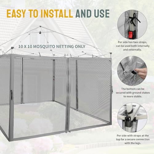 CROWN SHADES Gazebo Replacement Mosquito Netting, 10 x 10ft, Grey image 22