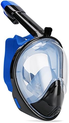 Snorkel Mask Full Face, 180° Panoramic Full Scuba Face Mask, with Large View Area Anti-Fog Anti-Leak GoPro Compatible for Adults &amp; Kids (blue, M)
