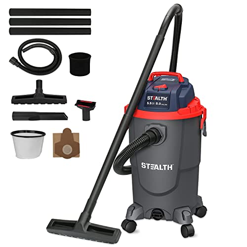 STEALTH 8 Gallon Wet Dry Vacuum Cleaner, Powerful 5.5 Horsepower Motor
