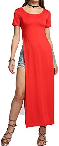 Qearl Women’s Casual Short Sleeve Sleeveless Long Maxi Dresses (US(12), Red)