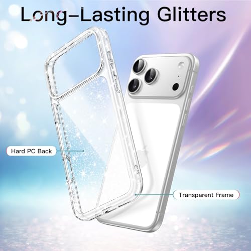 JETech Glitter Case for iPhone 17 Pro 6.3 Inch, Anti-Shock Bling Sparkle Case, Cute Shiny for Girls and Women (Transparent)