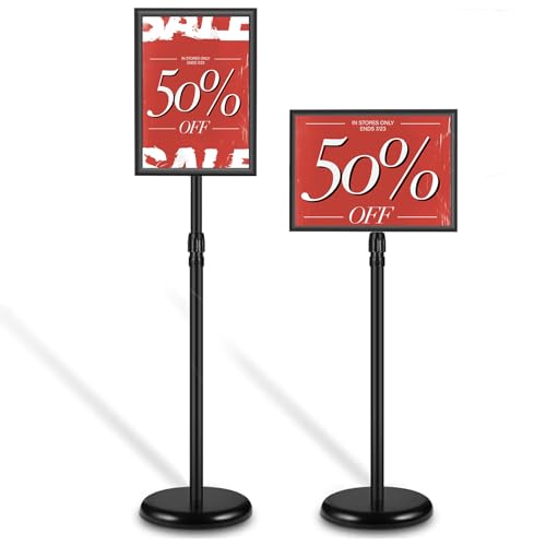 LEPump 2 Pack A4 Adjustable Sign Poster Stand, Floor Standing Sign Holder, Pedestal Poster Stand with Heavy Duty Base Display Business Shows Black 8.5 X 11 Inches